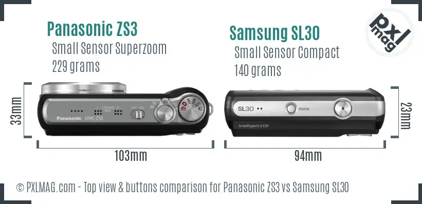 Panasonic ZS3 vs Samsung SL30 top view buttons comparison