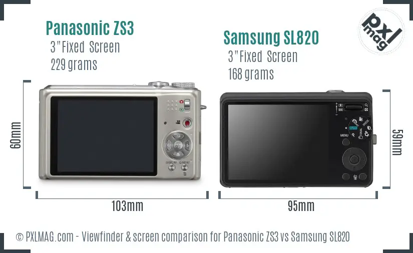 Panasonic ZS3 vs Samsung SL820 Screen and Viewfinder comparison