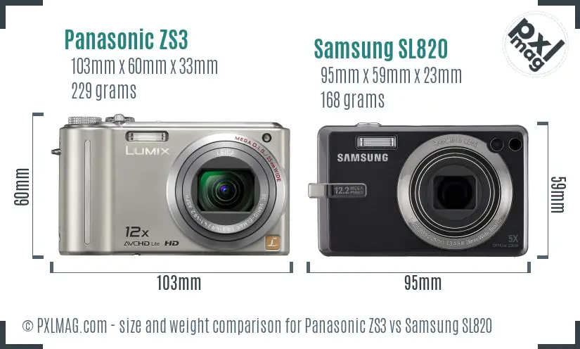 Panasonic ZS3 vs Samsung SL820 size comparison