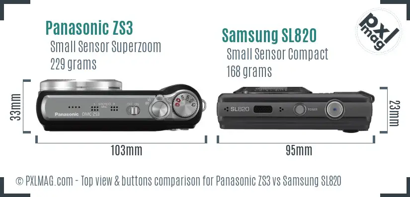 Panasonic ZS3 vs Samsung SL820 top view buttons comparison