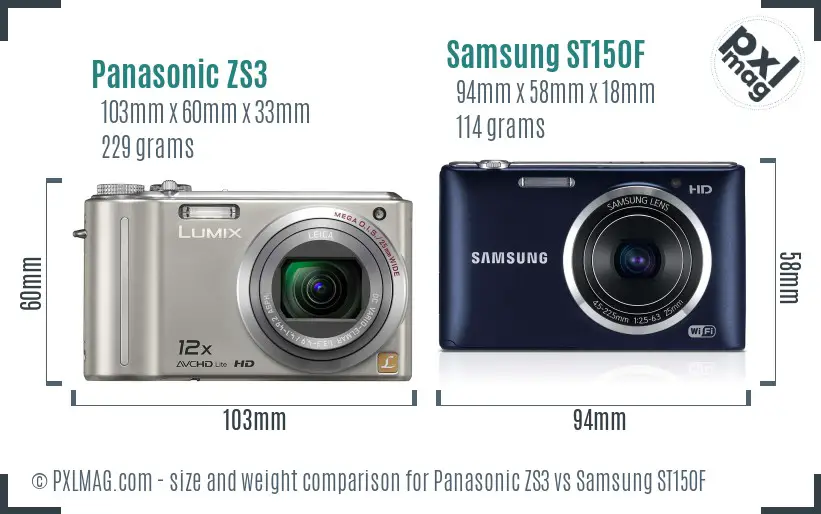 Panasonic ZS3 vs Samsung ST150F size comparison