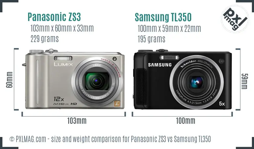 Panasonic ZS3 vs Samsung TL350 size comparison