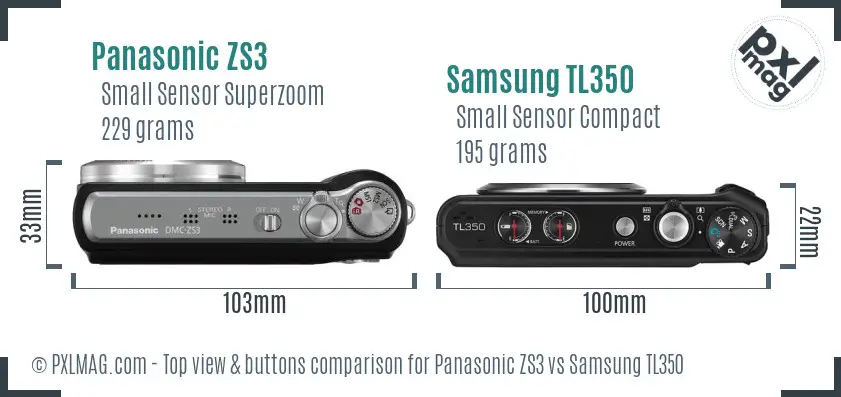 Panasonic ZS3 vs Samsung TL350 top view buttons comparison