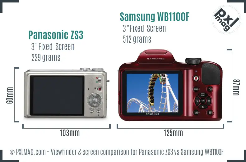 Panasonic ZS3 vs Samsung WB1100F Screen and Viewfinder comparison