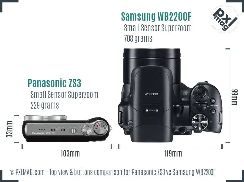Panasonic ZS3 vs Samsung WB2200F top view buttons comparison