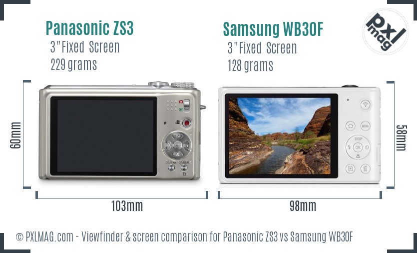 Panasonic ZS3 vs Samsung WB30F Screen and Viewfinder comparison