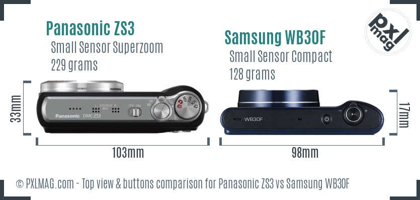 Panasonic ZS3 vs Samsung WB30F top view buttons comparison
