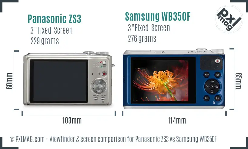 Panasonic ZS3 vs Samsung WB350F Screen and Viewfinder comparison