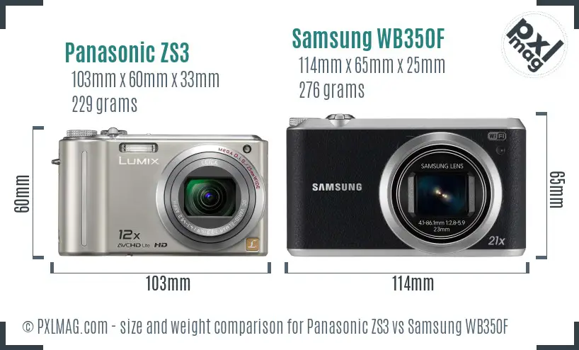 Panasonic ZS3 vs Samsung WB350F size comparison