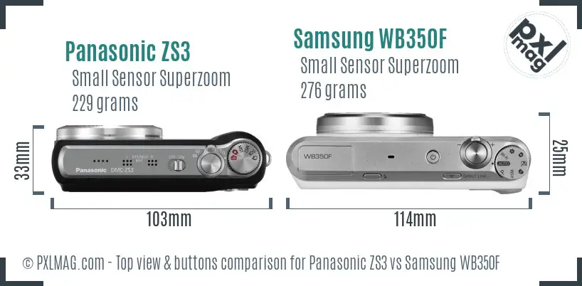 Panasonic ZS3 vs Samsung WB350F top view buttons comparison