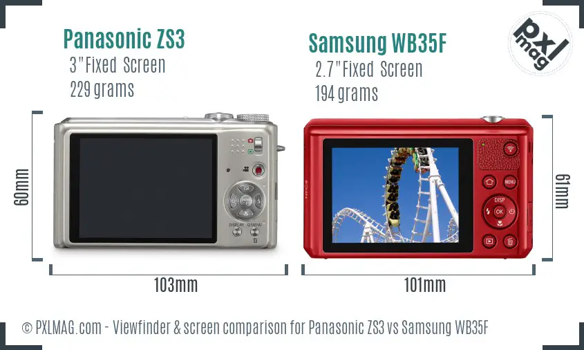 Panasonic ZS3 vs Samsung WB35F Screen and Viewfinder comparison