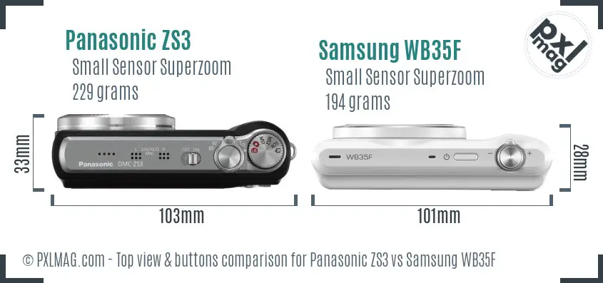 Panasonic ZS3 vs Samsung WB35F top view buttons comparison