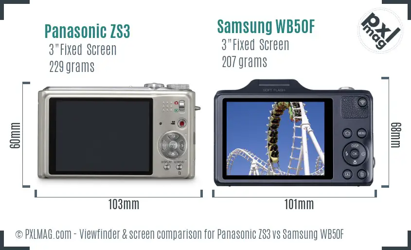 Panasonic ZS3 vs Samsung WB50F Screen and Viewfinder comparison