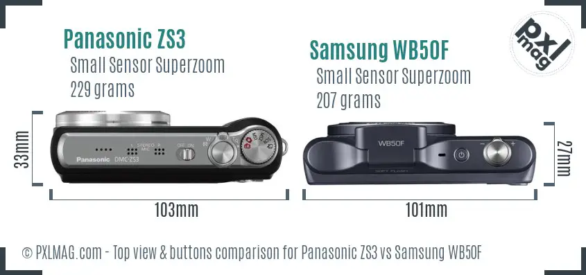 Panasonic ZS3 vs Samsung WB50F top view buttons comparison