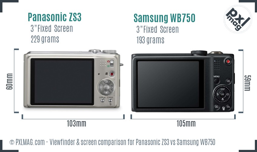 Panasonic ZS3 vs Samsung WB750 Screen and Viewfinder comparison