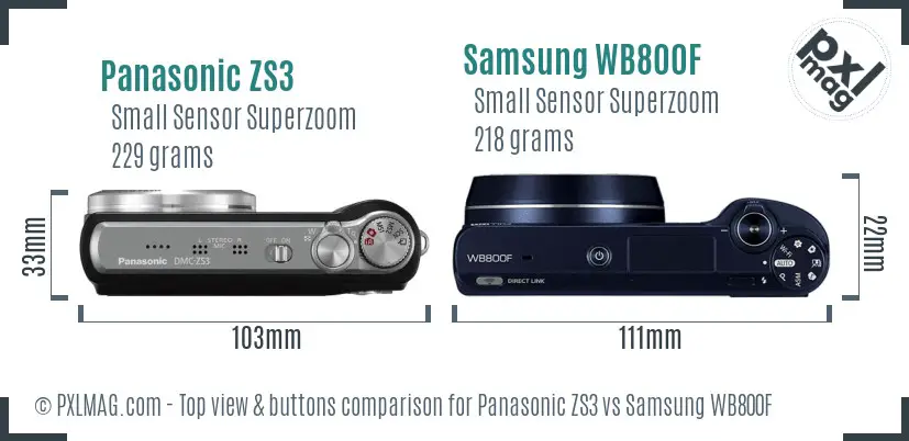 Panasonic ZS3 vs Samsung WB800F top view buttons comparison