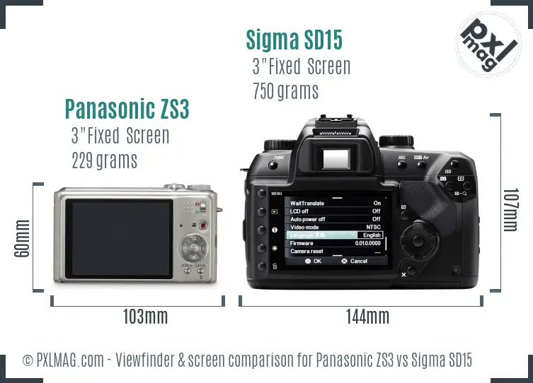 Panasonic ZS3 vs Sigma SD15 Screen and Viewfinder comparison