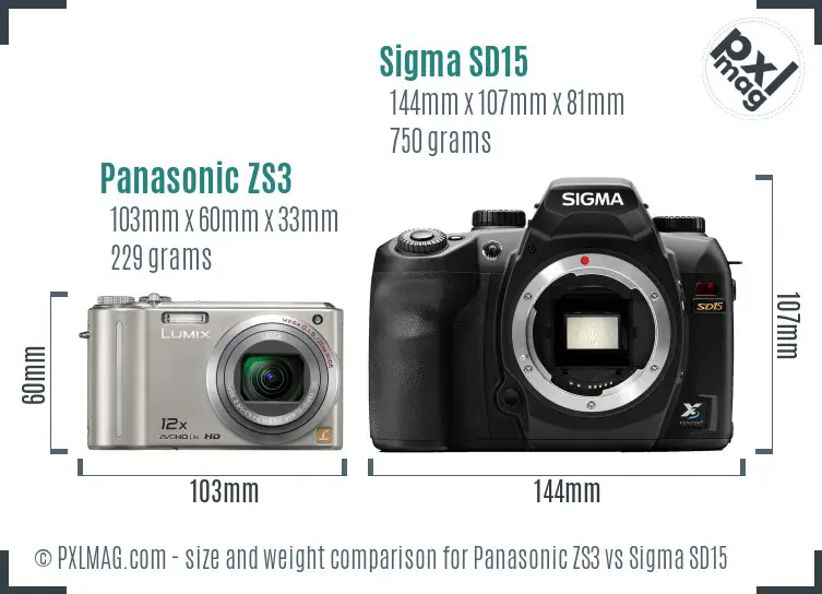 Panasonic ZS3 vs Sigma SD15 size comparison