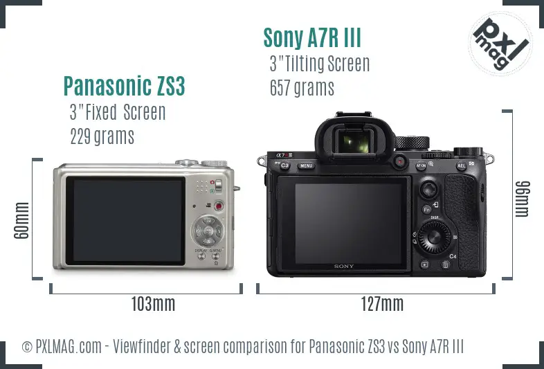 Panasonic ZS3 vs Sony A7R III Screen and Viewfinder comparison