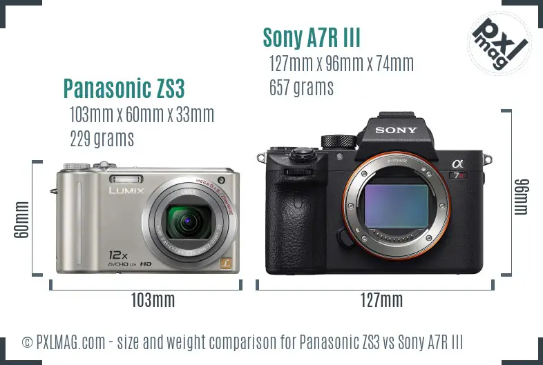 Panasonic ZS3 vs Sony A7R III size comparison