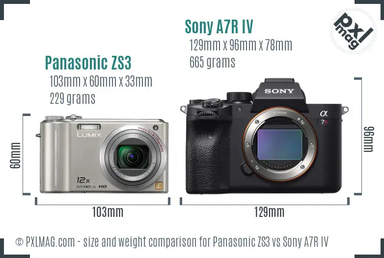 Panasonic ZS3 vs Sony A7R IV size comparison Panasonic ZS3 vs Sony A7R IV size comparison