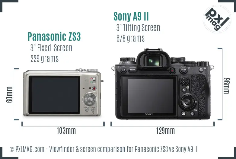 Panasonic ZS3 vs Sony A9 II Screen and Viewfinder comparison Panasonic ZS3 vs Sony A9 II Screen and Viewfinder comparison