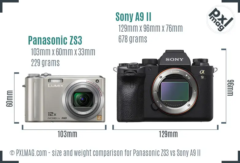 Panasonic ZS3 vs Sony A9 II size comparison Panasonic ZS3 vs Sony A9 II size comparison