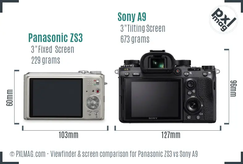 Panasonic ZS3 vs Sony A9 Screen and Viewfinder comparison