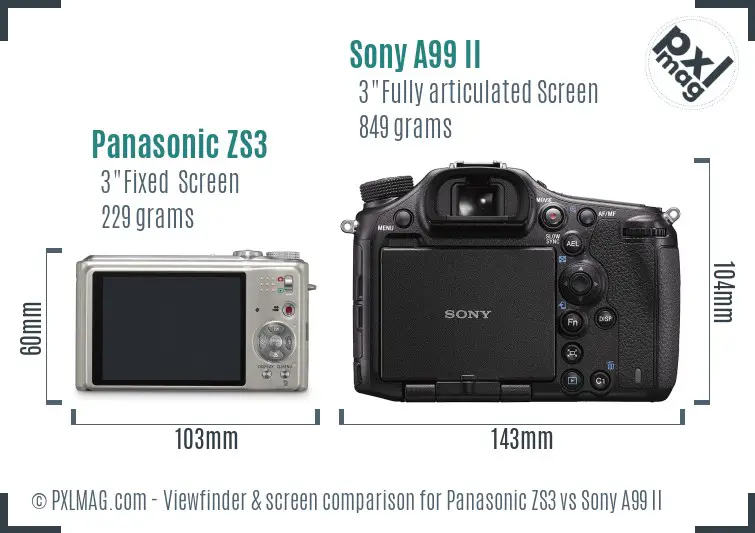 Panasonic ZS3 vs Sony A99 II Screen and Viewfinder comparison