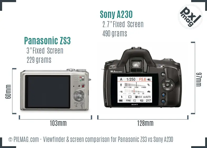 Panasonic ZS3 vs Sony A230 Screen and Viewfinder comparison Panasonic ZS3 vs Sony A230 Screen and Viewfinder comparison