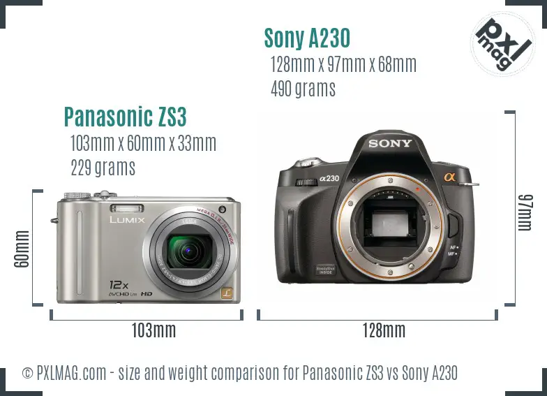 Panasonic ZS3 vs Sony A230 size comparison Panasonic ZS3 vs Sony A230 size comparison
