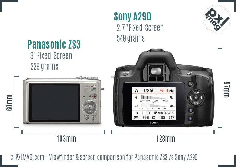 Panasonic ZS3 vs Sony A290 Screen and Viewfinder comparison