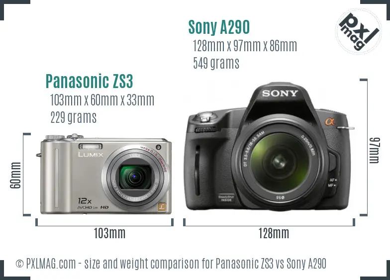 Panasonic ZS3 vs Sony A290 size comparison