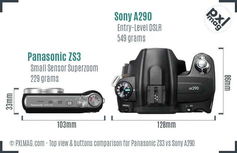 Panasonic ZS3 vs Sony A290 top view buttons comparison