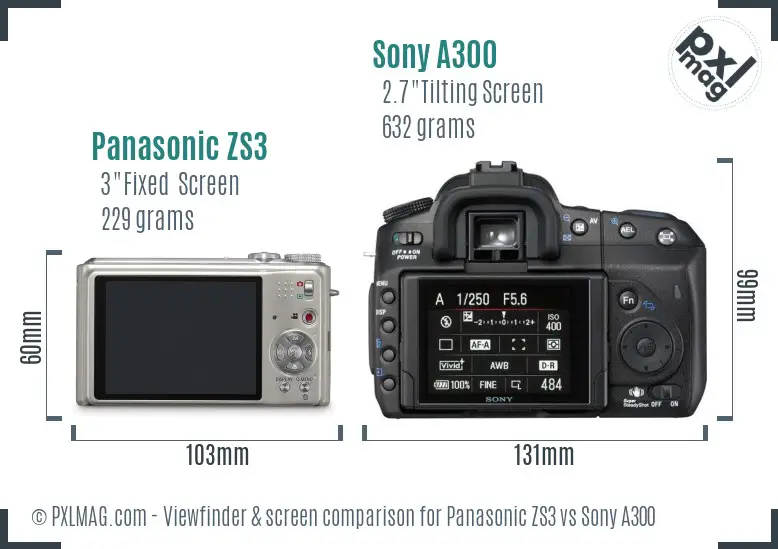 Panasonic ZS3 vs Sony A300 Screen and Viewfinder comparison