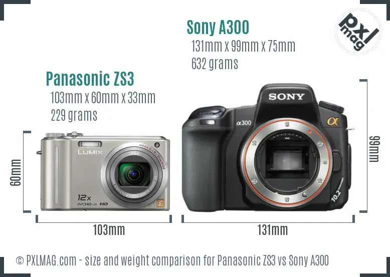 Panasonic ZS3 vs Sony A300 size comparison