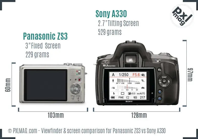 Panasonic ZS3 vs Sony A330 Screen and Viewfinder comparison