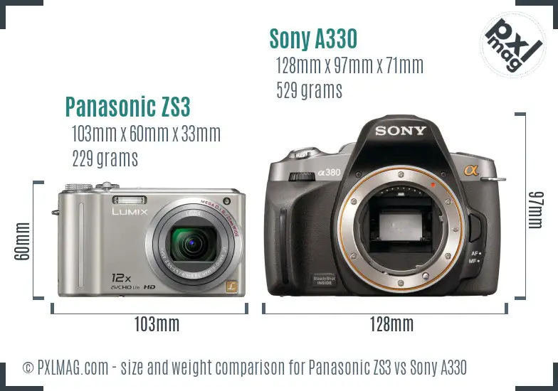 Panasonic ZS3 vs Sony A330 size comparison