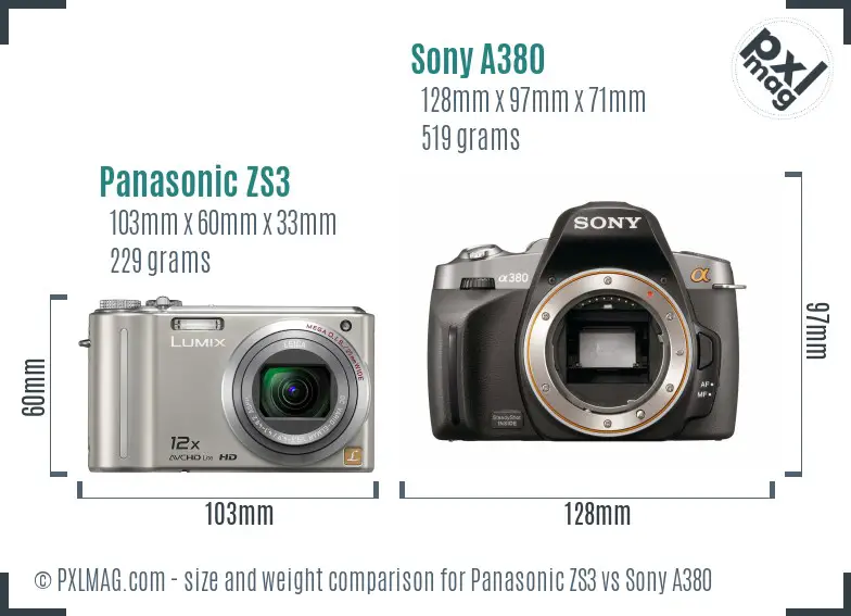 Panasonic ZS3 vs Sony A380 size comparison