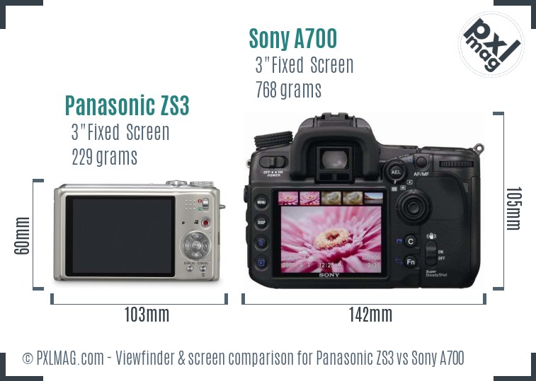 Panasonic ZS3 vs Sony A700 Screen and Viewfinder comparison