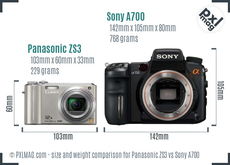 Panasonic ZS3 vs Sony A700 size comparison Panasonic ZS3 vs Sony A700 size comparison