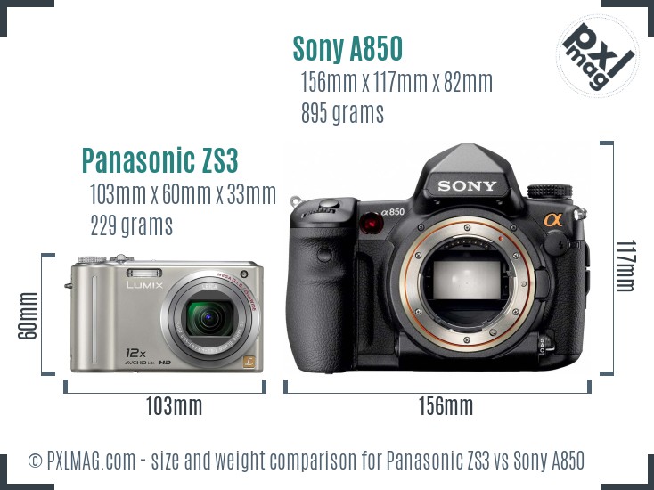 Panasonic ZS3 vs Sony A850 size comparison Panasonic ZS3 vs Sony A850 size comparison