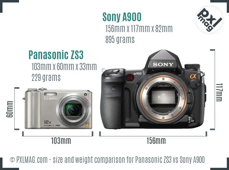 Panasonic ZS3 vs Sony A900 size comparison
