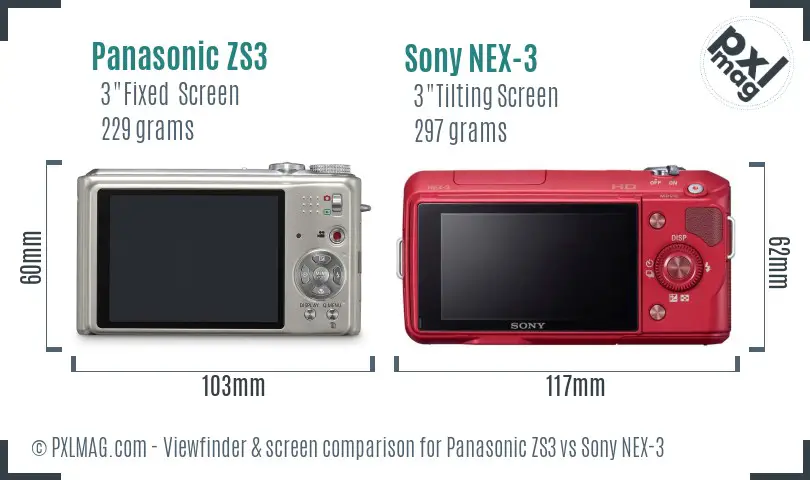 Panasonic ZS3 vs Sony NEX-3 Screen and Viewfinder comparison