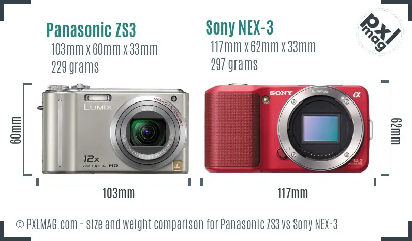 Panasonic ZS3 vs Sony NEX-3 size comparison