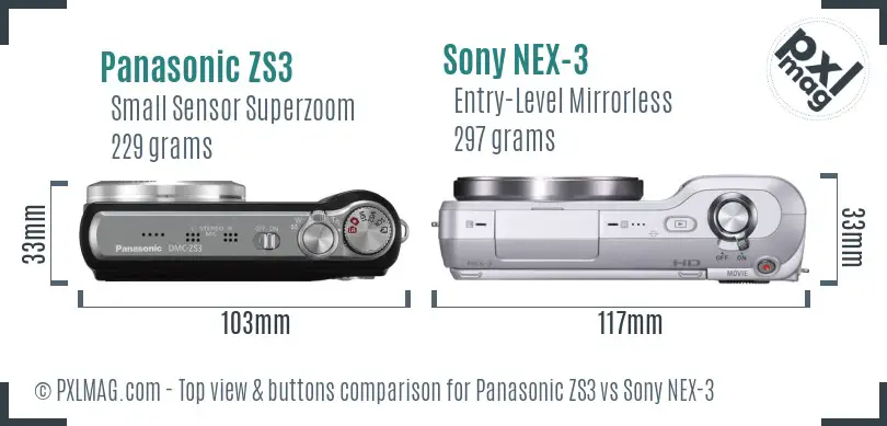 Panasonic ZS3 vs Sony NEX-3 top view buttons comparison