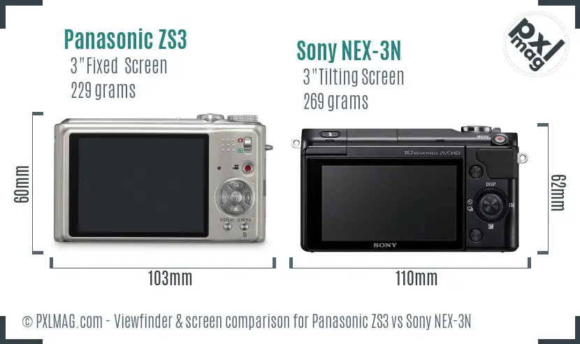 Panasonic ZS3 vs Sony NEX-3N Screen and Viewfinder comparison