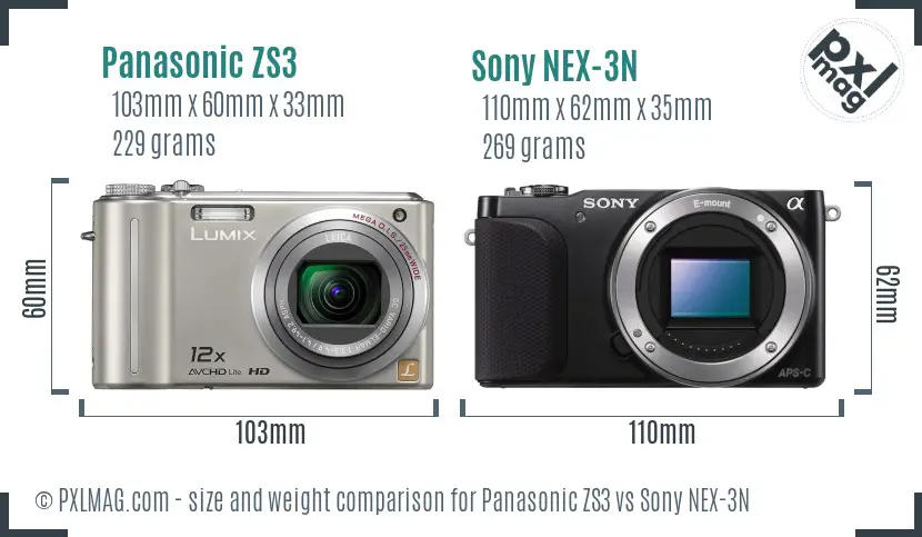 Panasonic ZS3 vs Sony NEX-3N size comparison