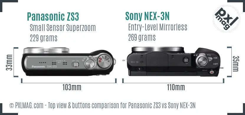 Panasonic ZS3 vs Sony NEX-3N top view buttons comparison