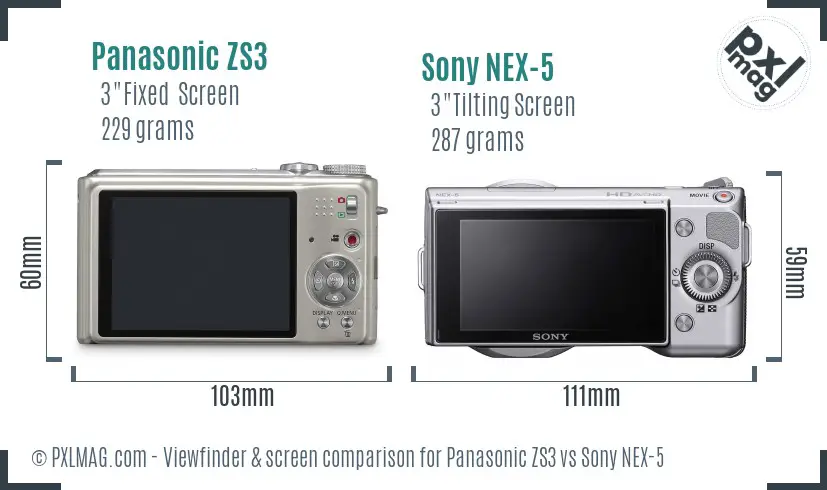 Panasonic ZS3 vs Sony NEX-5 Screen and Viewfinder comparison Panasonic ZS3 vs Sony NEX-5 Screen and Viewfinder comparison